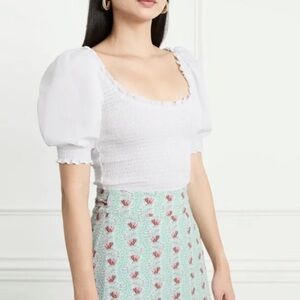 NWT Hill House The Aiko Smocked Cropped Cotton Nap Top in White size XXL